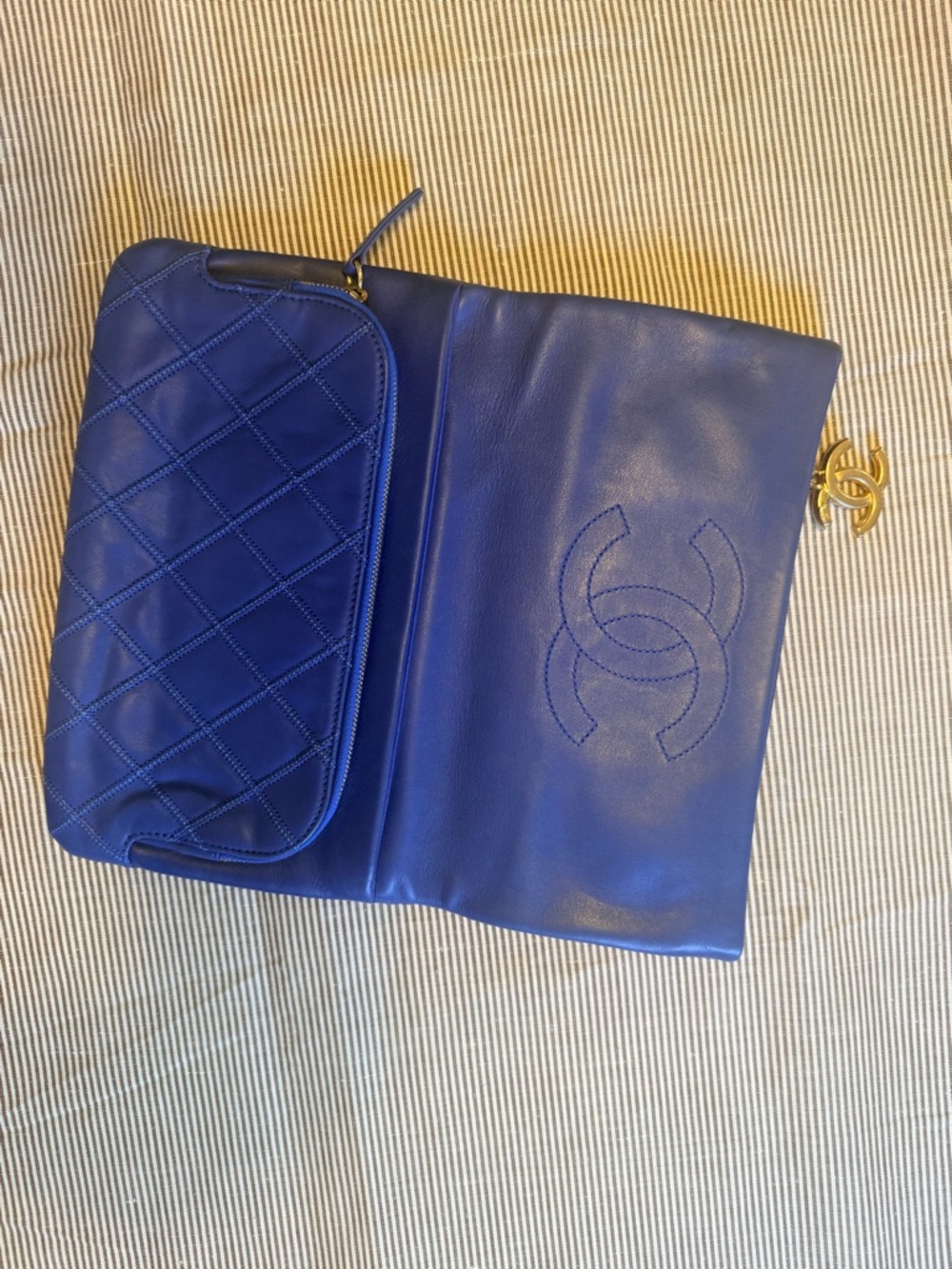 NOT AVAILABLE CHANEL Cobalt Blue Quilted Slim City Clutch with Gold CC - Picture 2 of 7